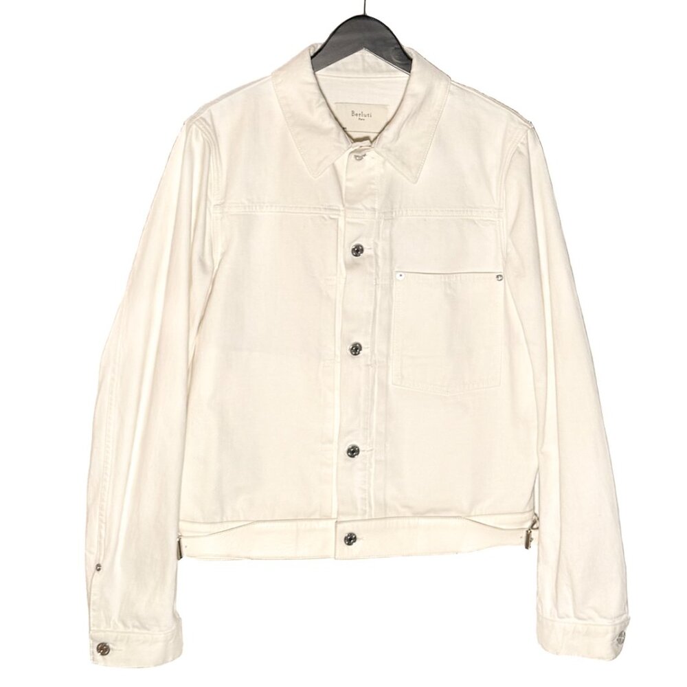 Berluti SS18 Ivory Leather Trim Denim Jacket